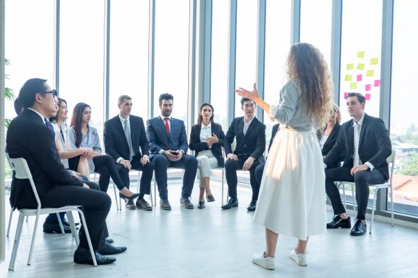 Group of people in Business corporate Event training seminar, the congratulation success of the organization. The conferences event or training education. Business workplace management and development performance.